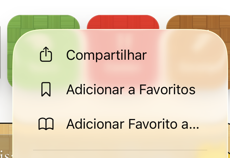 Opção real Compartilhar no menu do Safari